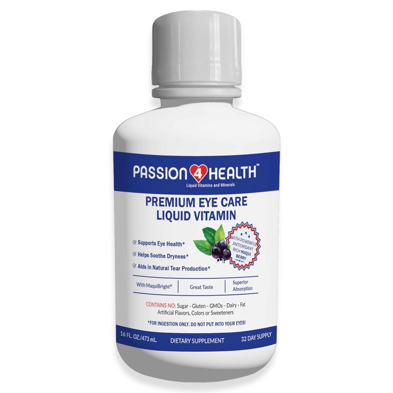 Botella de vitaminas líquidas para ojos con maqui berry 16 fl oz
