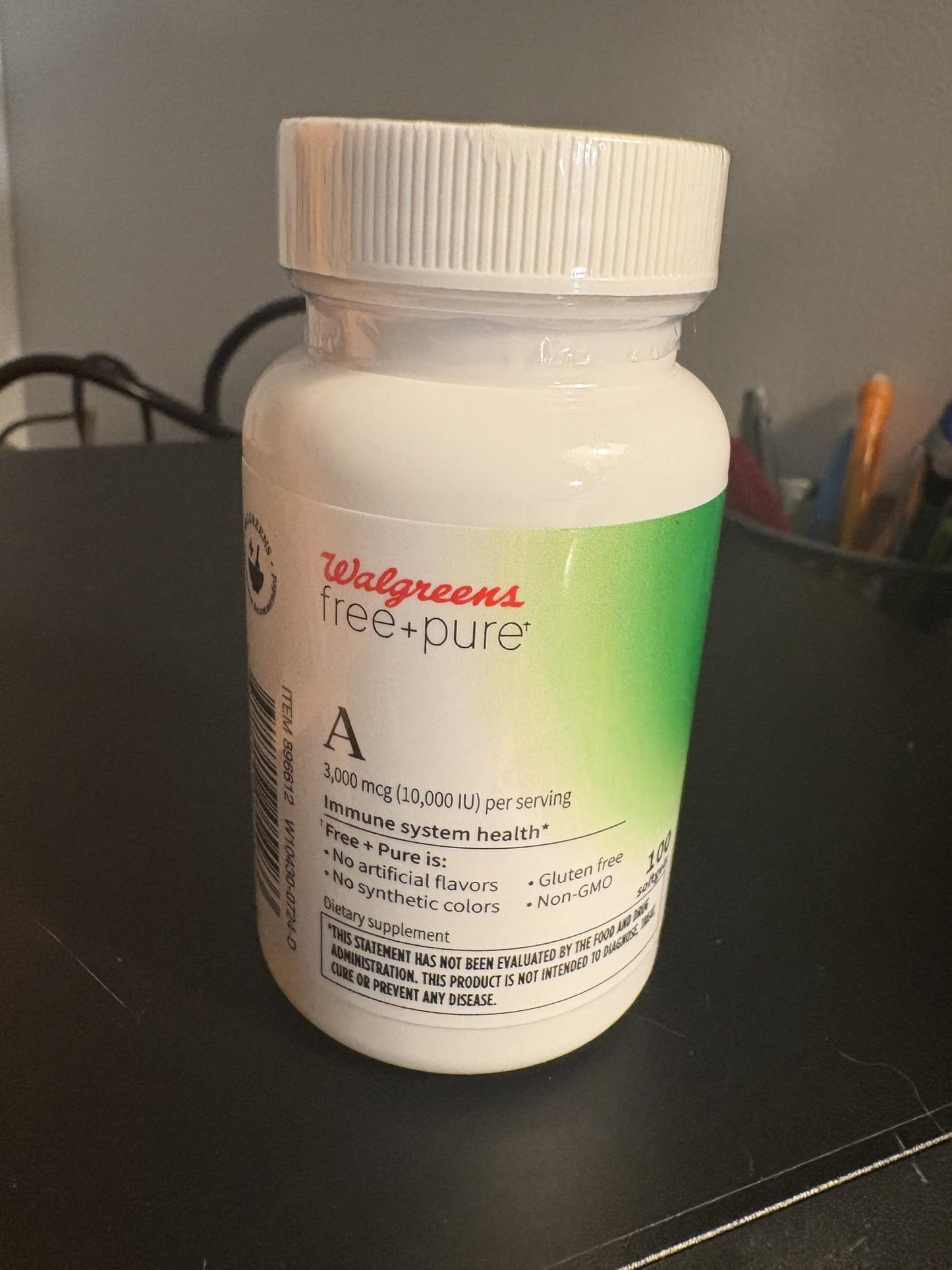Botella Walgreens vitamina A 3000 mcg 100 cápsulas blandas