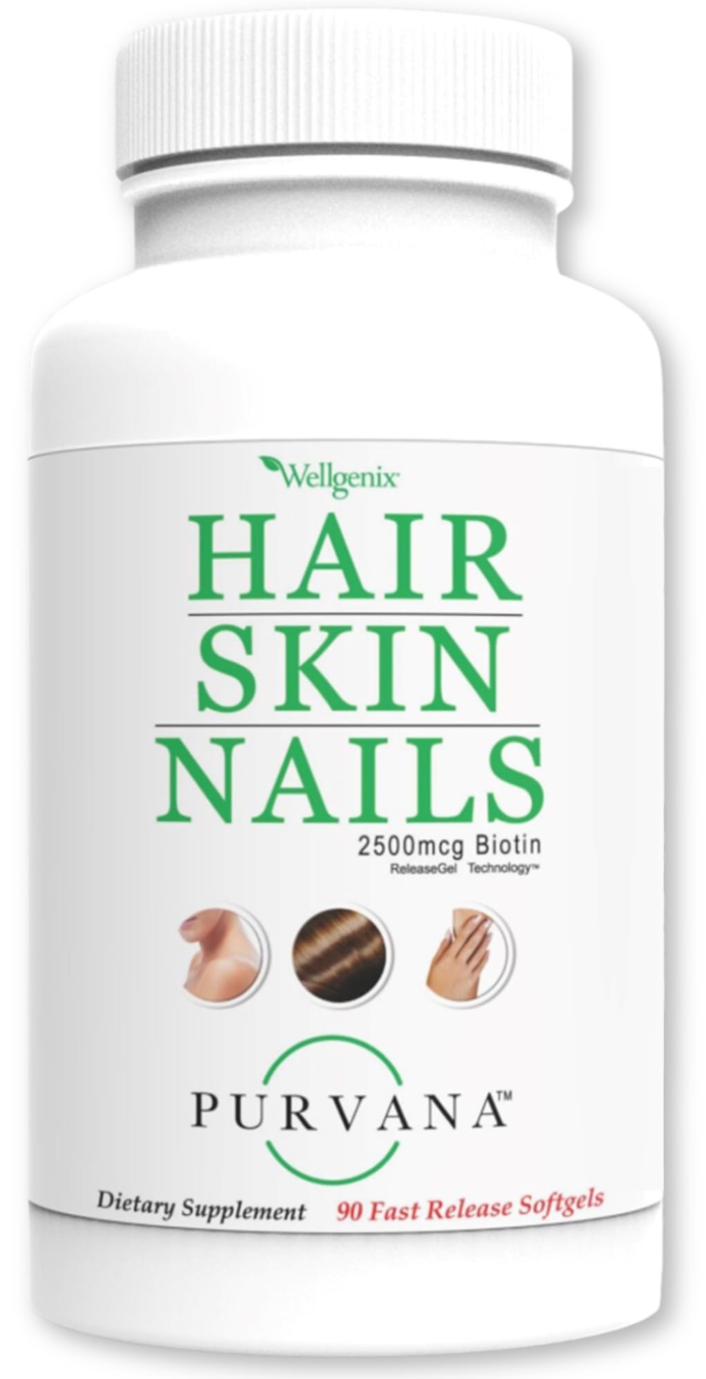 Botella de Wellgenix Purvana, suplemento de belleza.