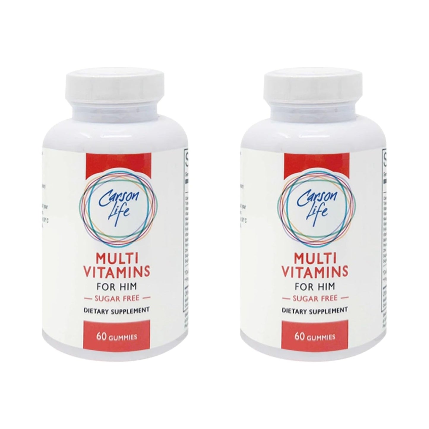 Pack de dos botellas de gomitas multivitamínicas para hombres Carson Life.