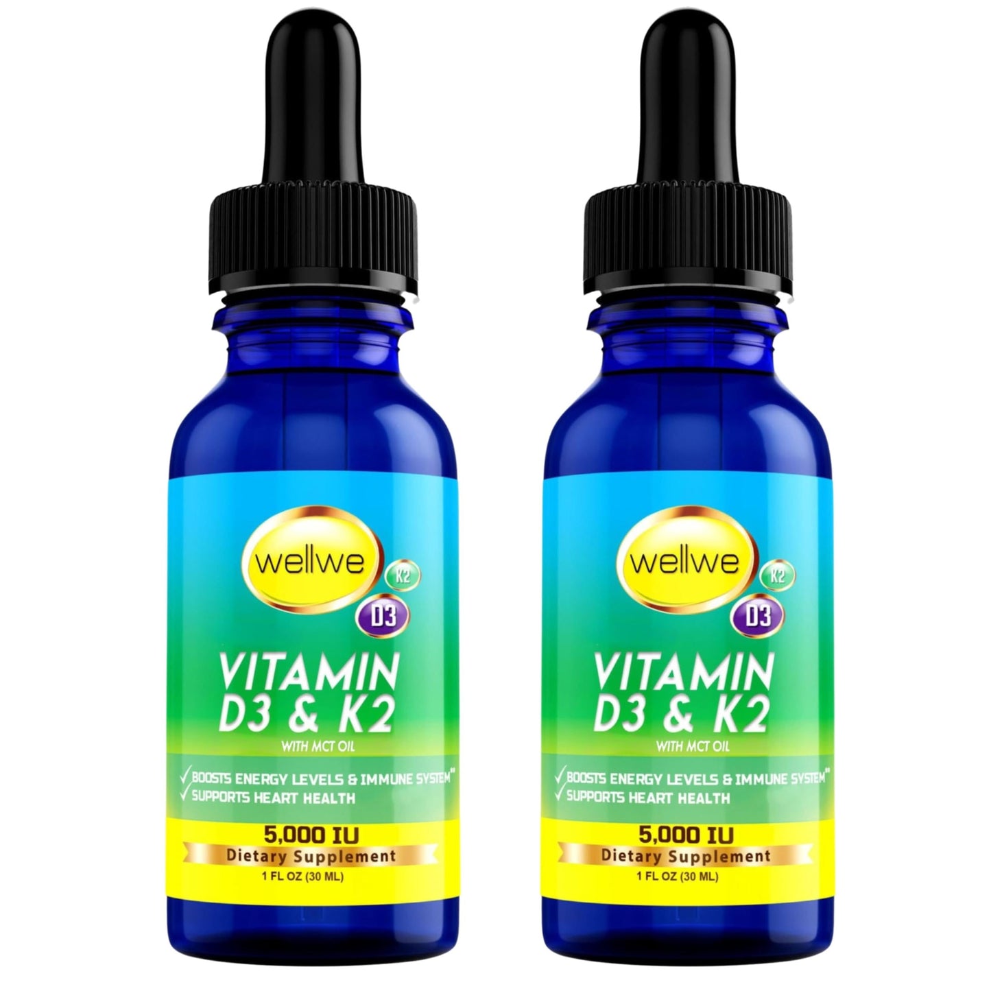 Botellas gotas líquidas wellwe vitamina d3 k2 5000 iu con aceite mct