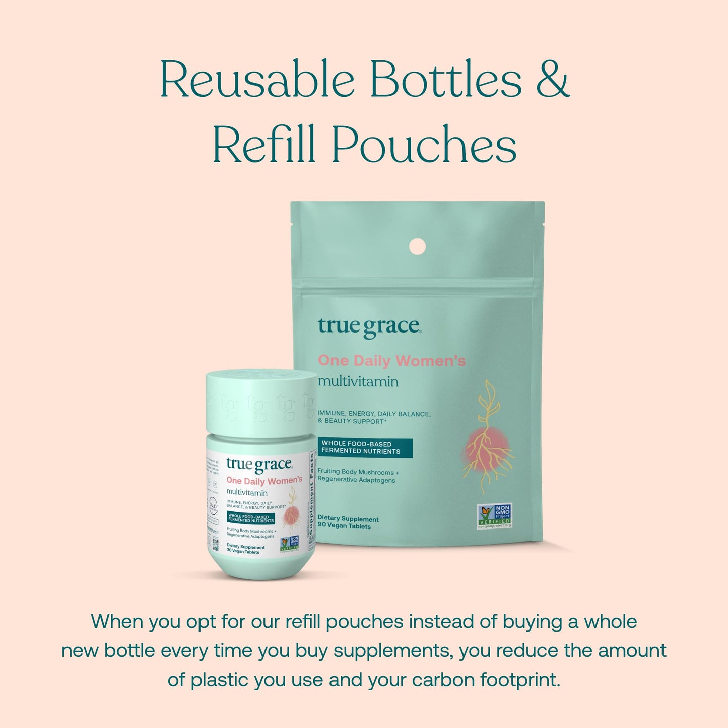 botellas reutilizables y pouches de recarga de True Grace.