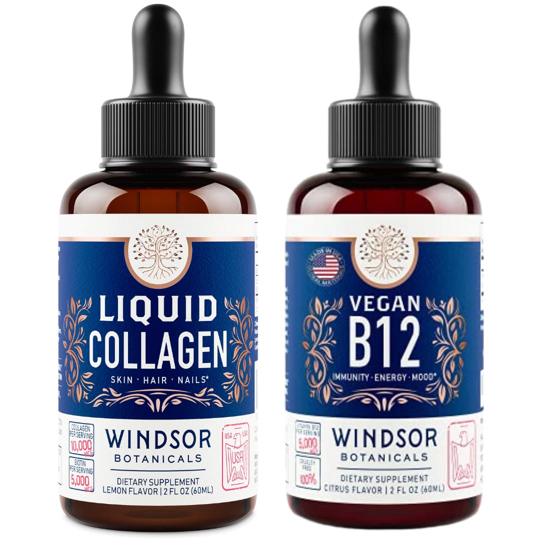 Botellas Windsor Botanicals vitamina b12 líquida y colágeno líquido