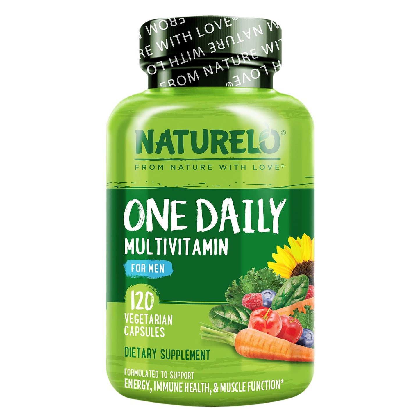 Botella de multivitaminas NATURELO para hombres, 120 cápsulas