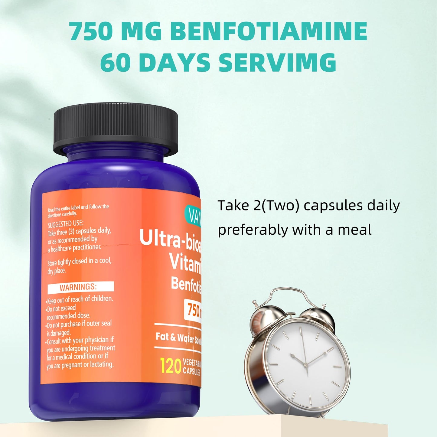 bottle of VANI vitamin B1 with benfotiamine 750 mg