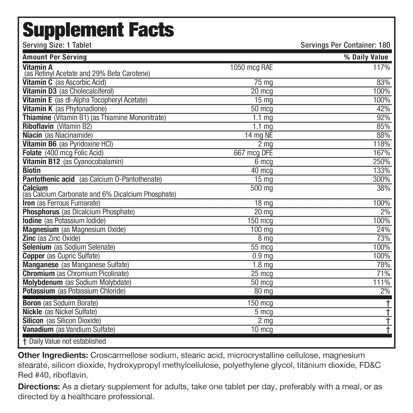 bronson multivitamínico etiqueta trasera