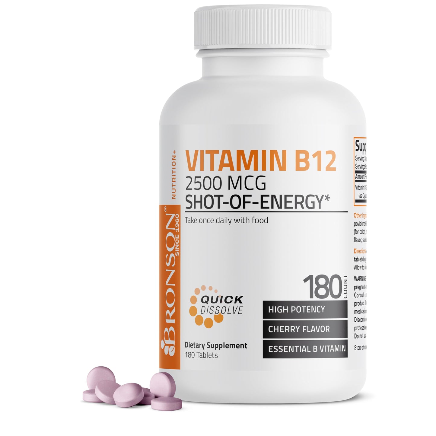 Bronson Vitamina B12 2500 mcg masticables sabor cereza 180 unidades