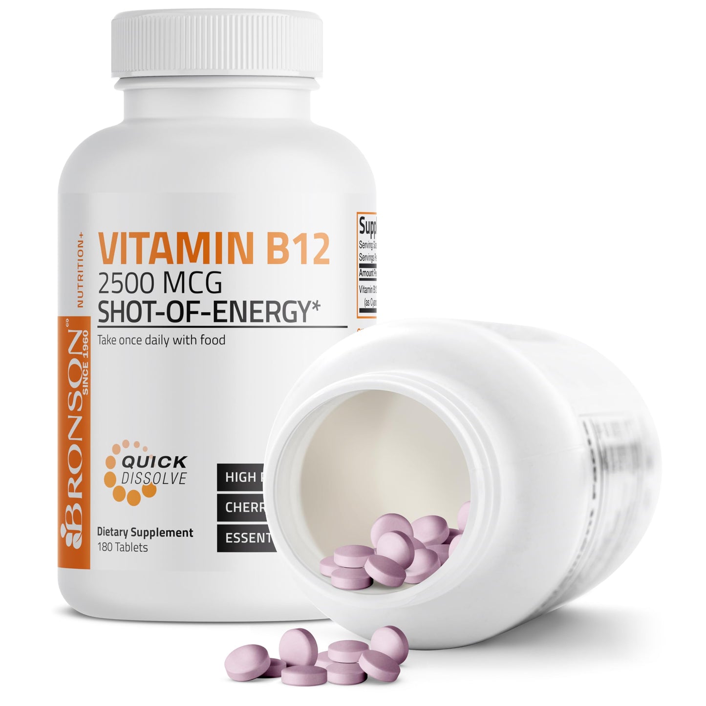 Etiqueta suplemento Bronson Vitamina B12 shot of energy 2500 mcg