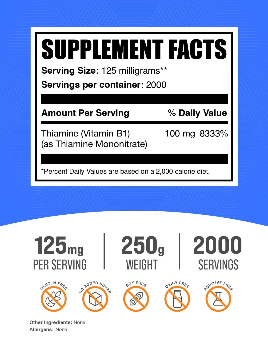 Detalle envase BulkSupplements mononitrato de tiamina vitamina b1