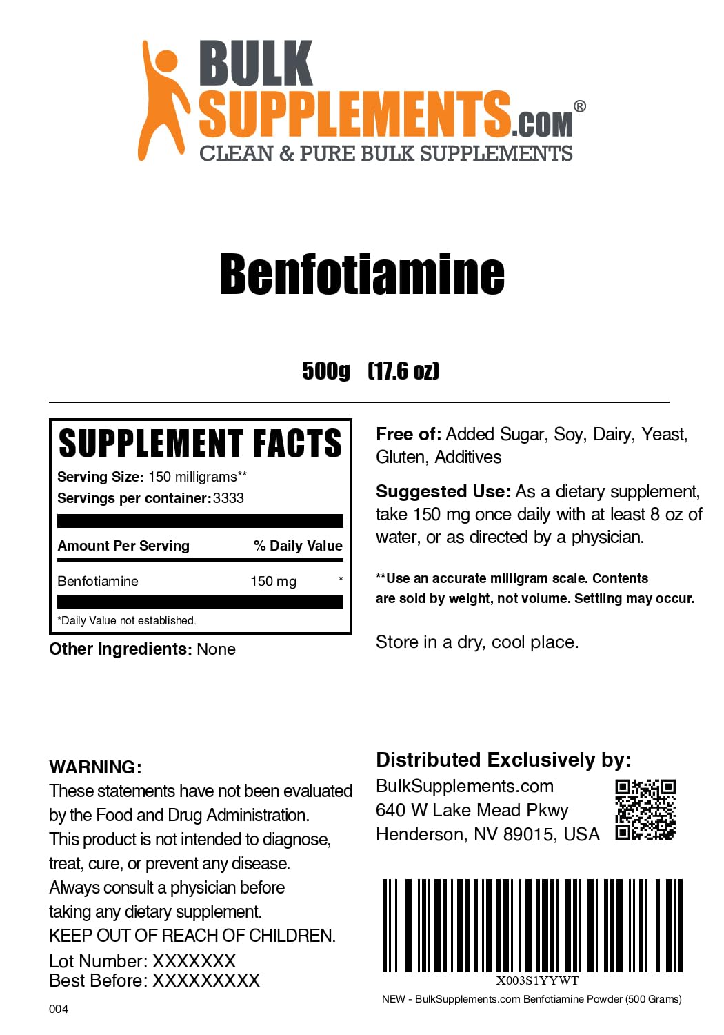 BulkSupplements envase polvo benfotiamina 150mg calidad