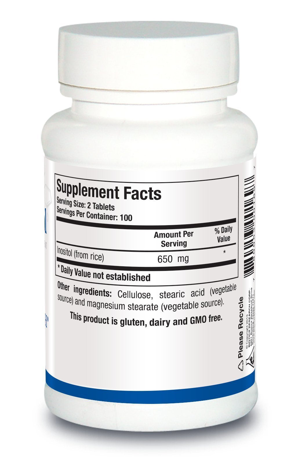 Caja Biotics Research Inositol tabletas sin gluten para salud femenina