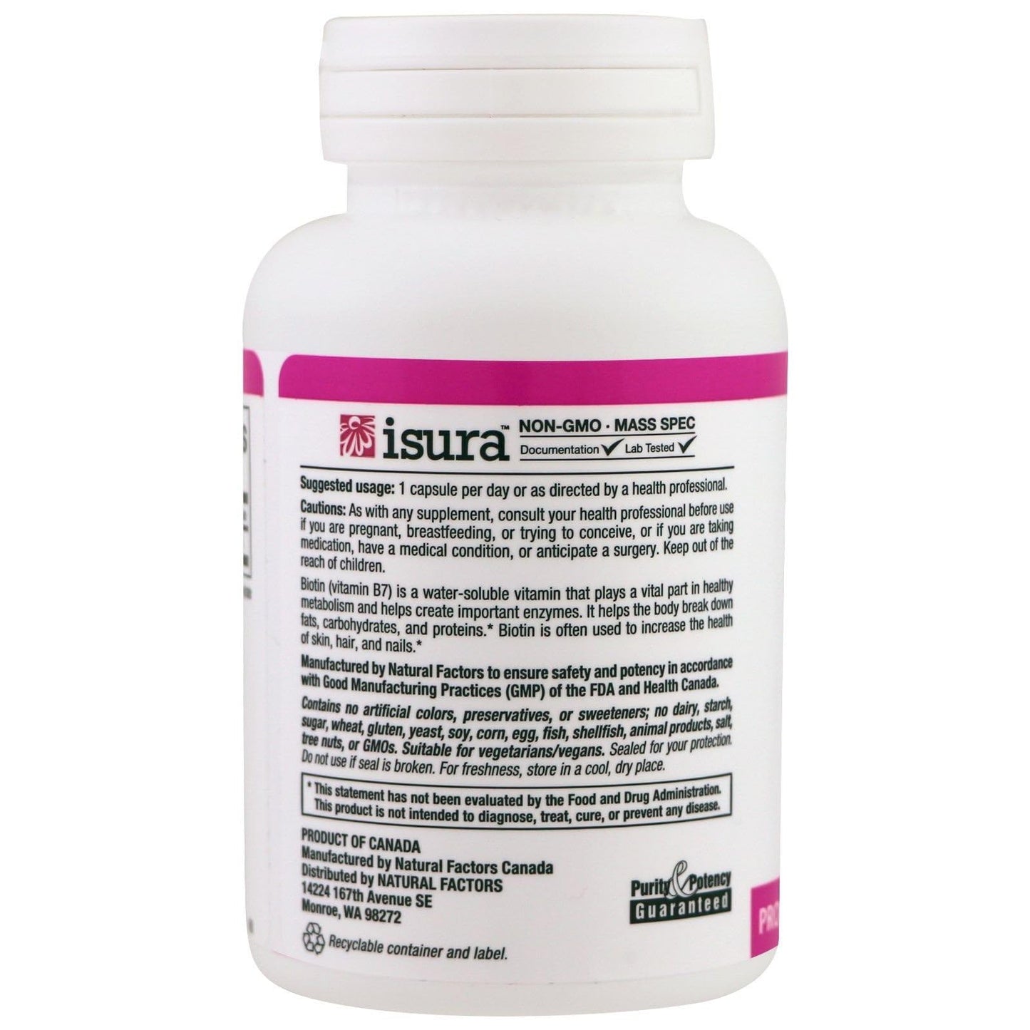 Caja y botella de Biotina Natural Factors para piel y cabello