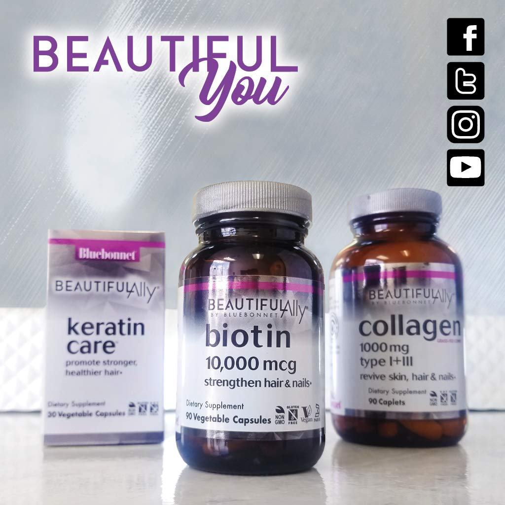 Caja Bluebonnet Beautiful Ally Biotin 10,000 mcg sin gluten