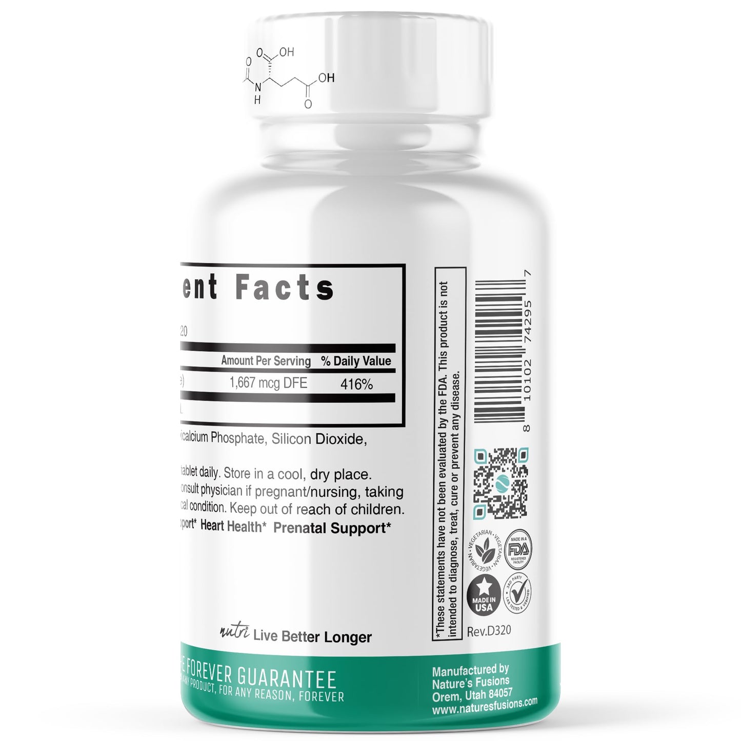 Caja y botellas suplemento Nature's Fusions metilfolato 5-MTHF