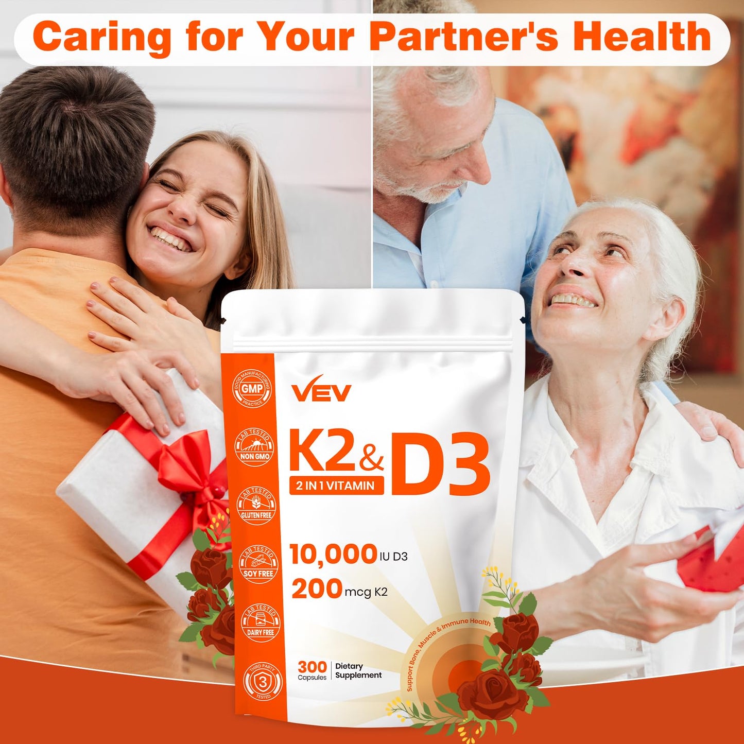 Caja y cápsulas de VEV Vitamina D3 K2