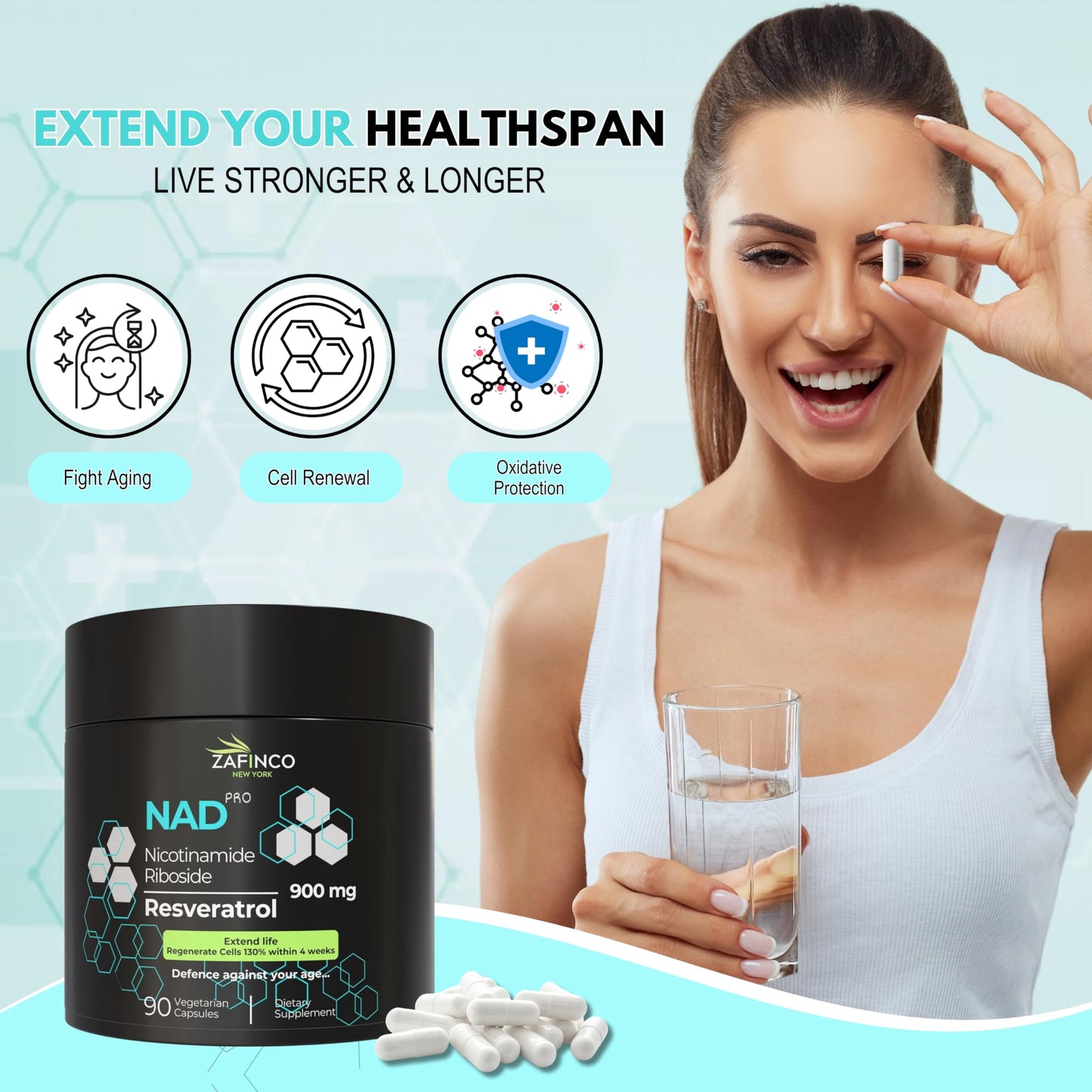 Caja de cáspulas ZAFiNCO NAD Resveratrol 90 unidades