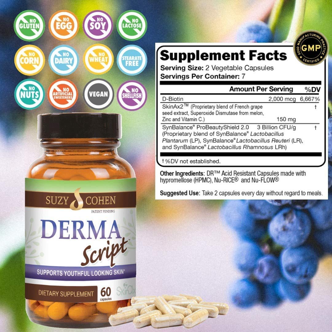 Caja DermaScript probiótico para mejorar piel y biotina facial