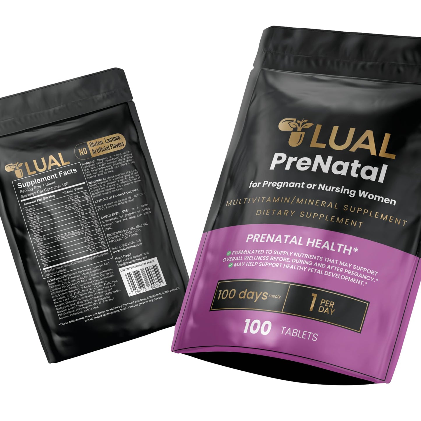 Caja y frasco multivitamínico prenatal LUAL