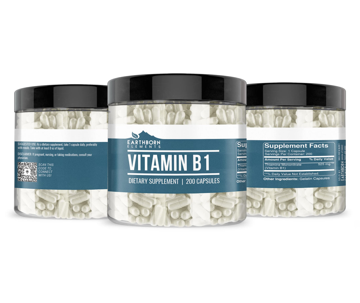 Caja frontal Earthborn Elements vitamina B1 200 cápsulas puras