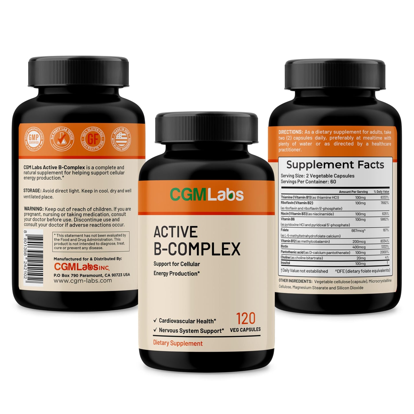 Caja frontal suplemento vitamina B complejas CGM Labs