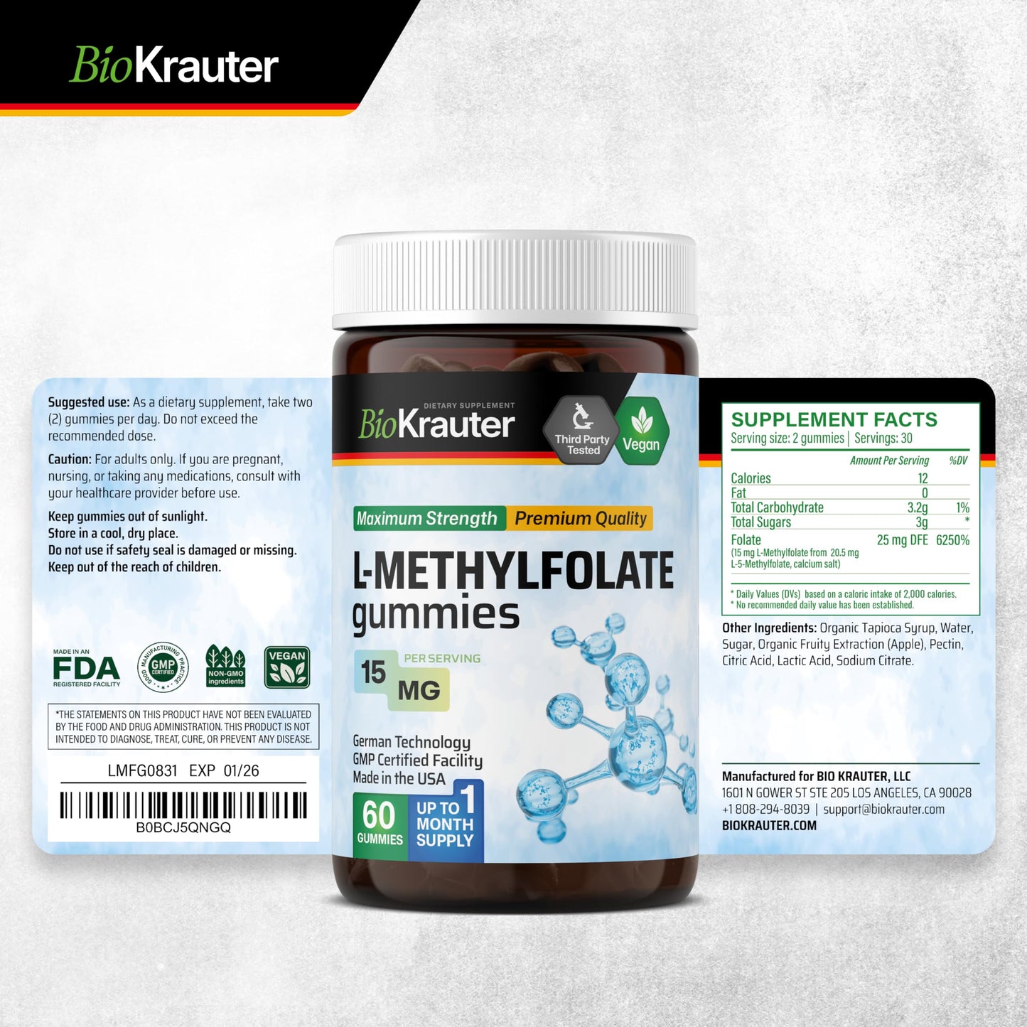 caja gomitas biokrauter l metilfolato suplemento folato 25 mg