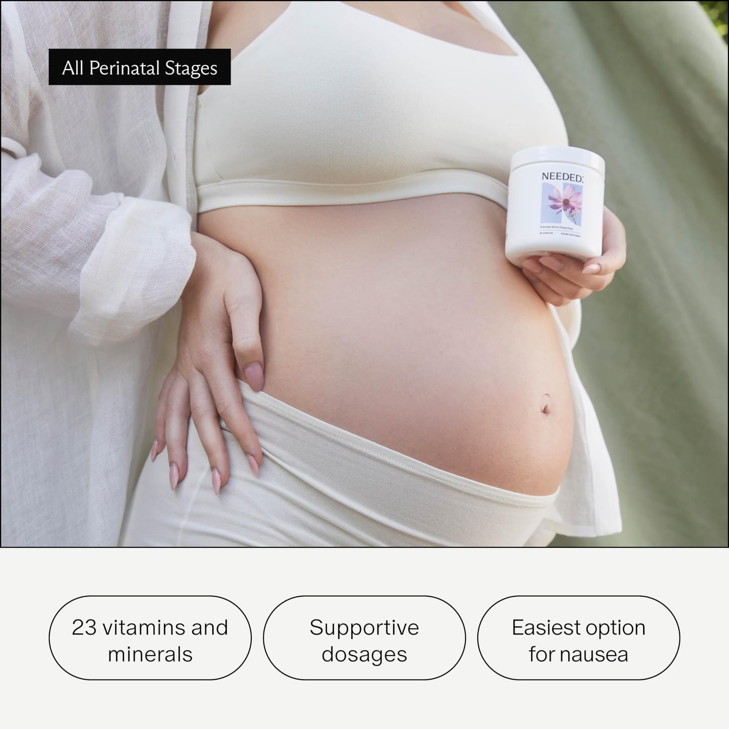 Caja de multivitaminas Needed. soporte prenatal 30 días