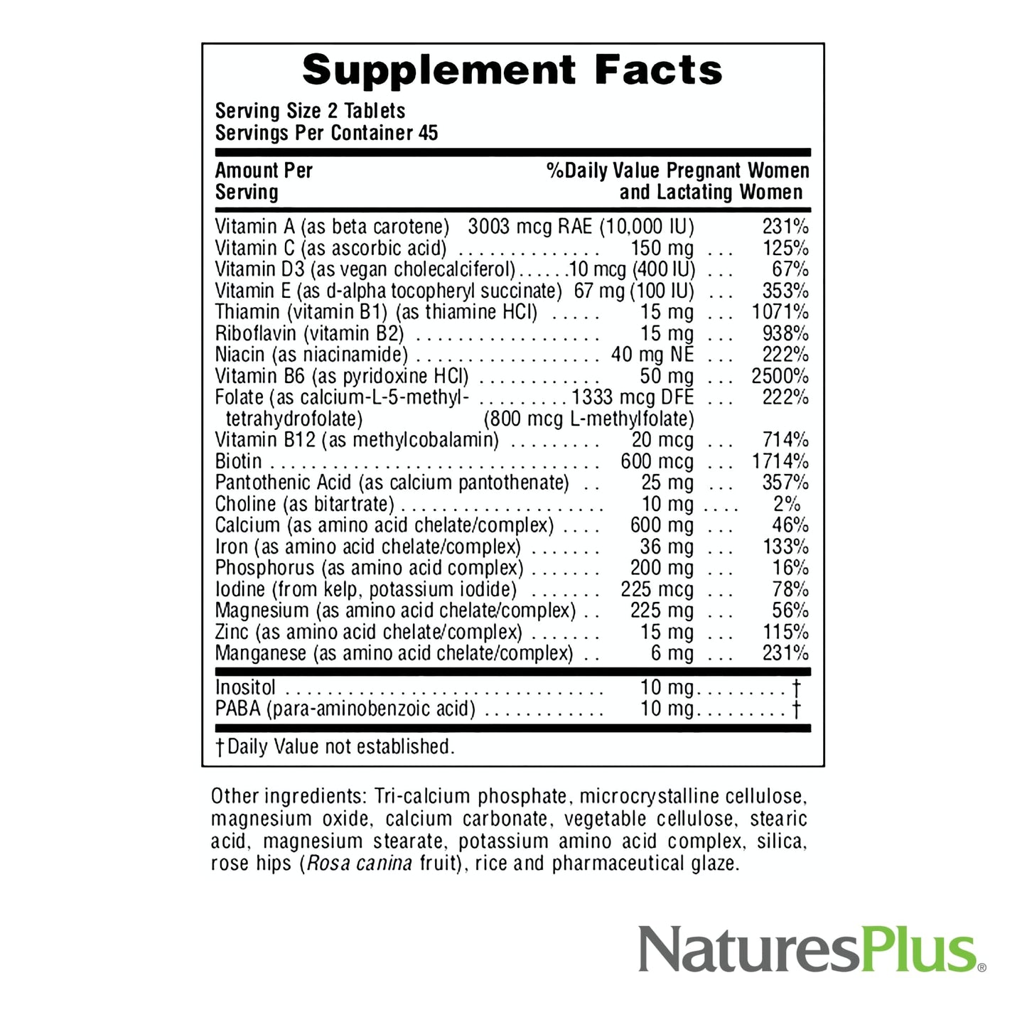 Caja NaturesPlus Ultra Prenatal multivitamínico sin gluten