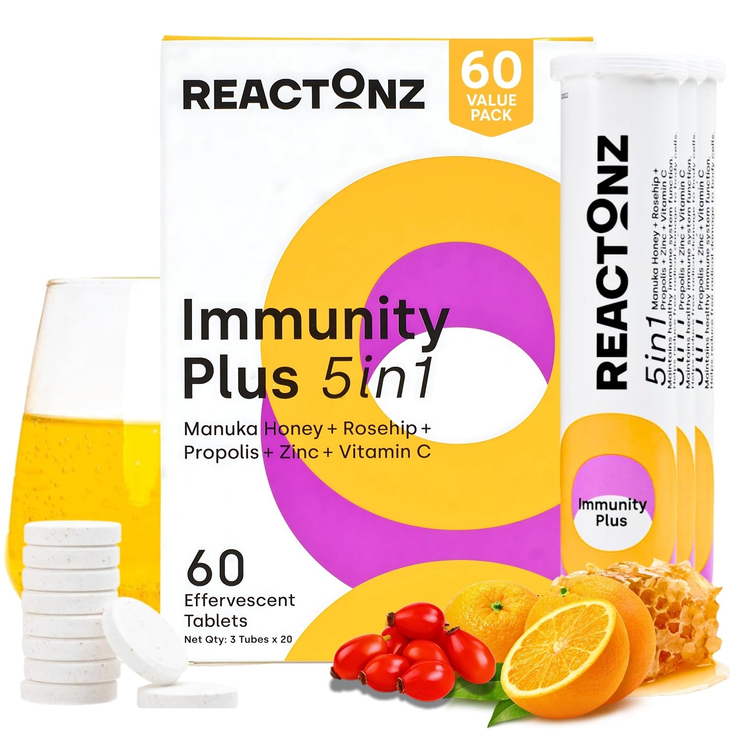 Caja de REACTONZ 5 en 1 Potenciador Inmunológico 60 tabletas
