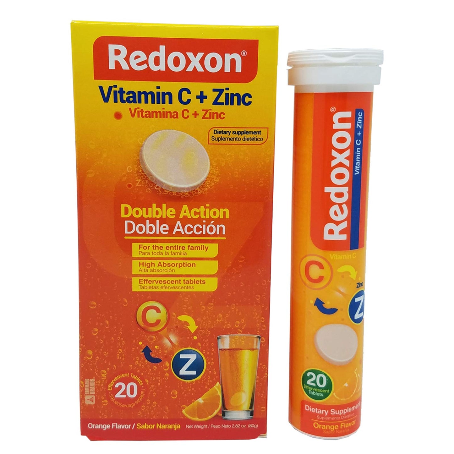 Caja de Redoxon vitamina C efervescente con zinc sabor naranja