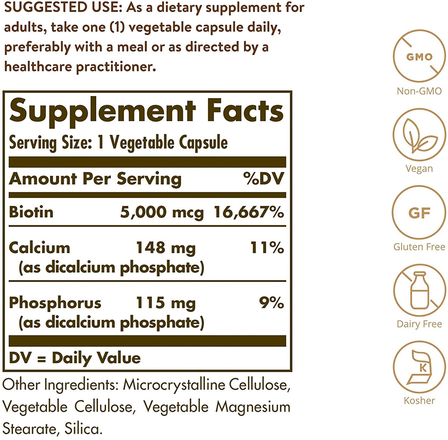 Caja Solgar biotina para piel y cabello saludables