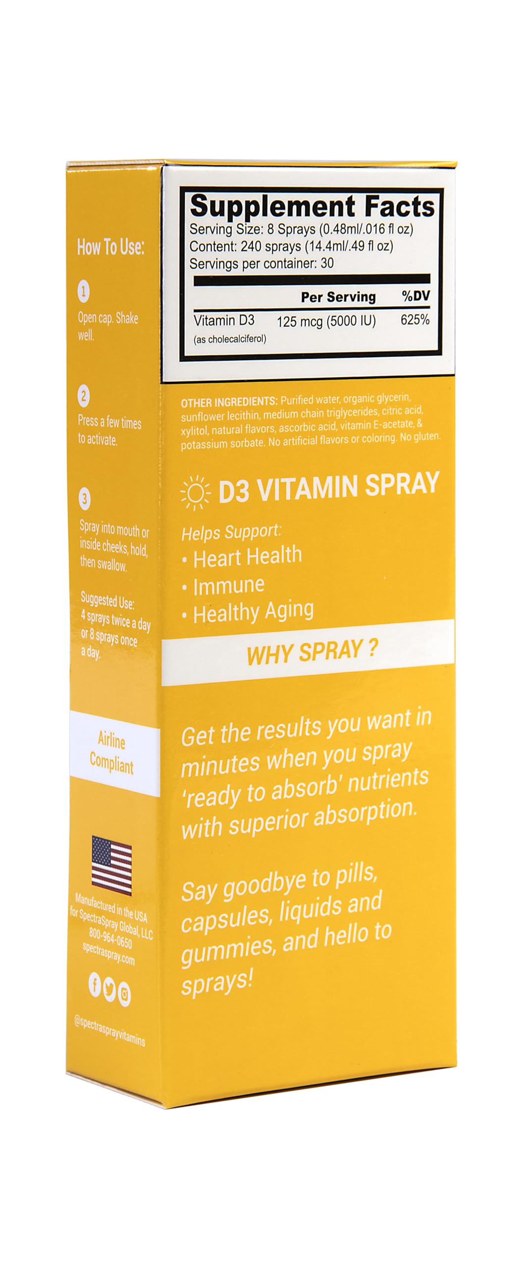 Caja y spray vitamina d3 spectraspray presentación 30 días