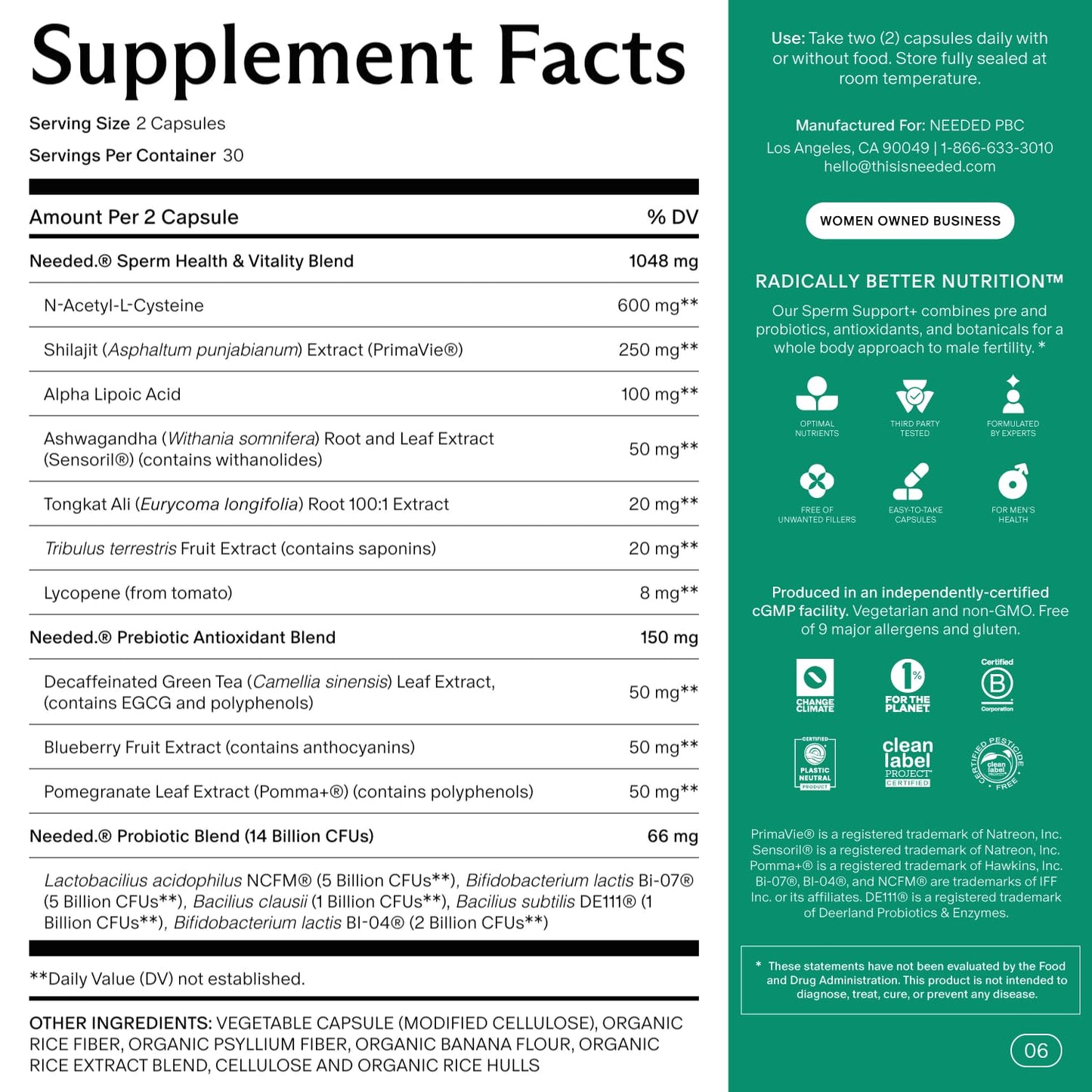 Caja suplemento fertilidad masculina Needed para paternidad