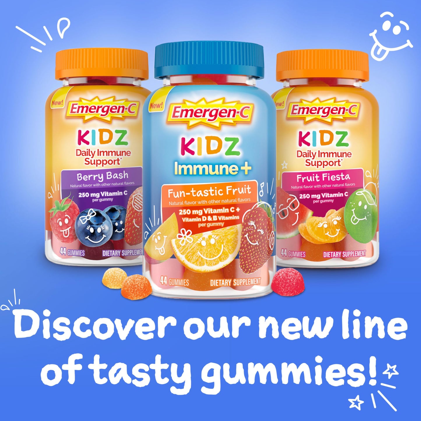 caja suplemento gomitas emergen-c kidz immune+ frutales