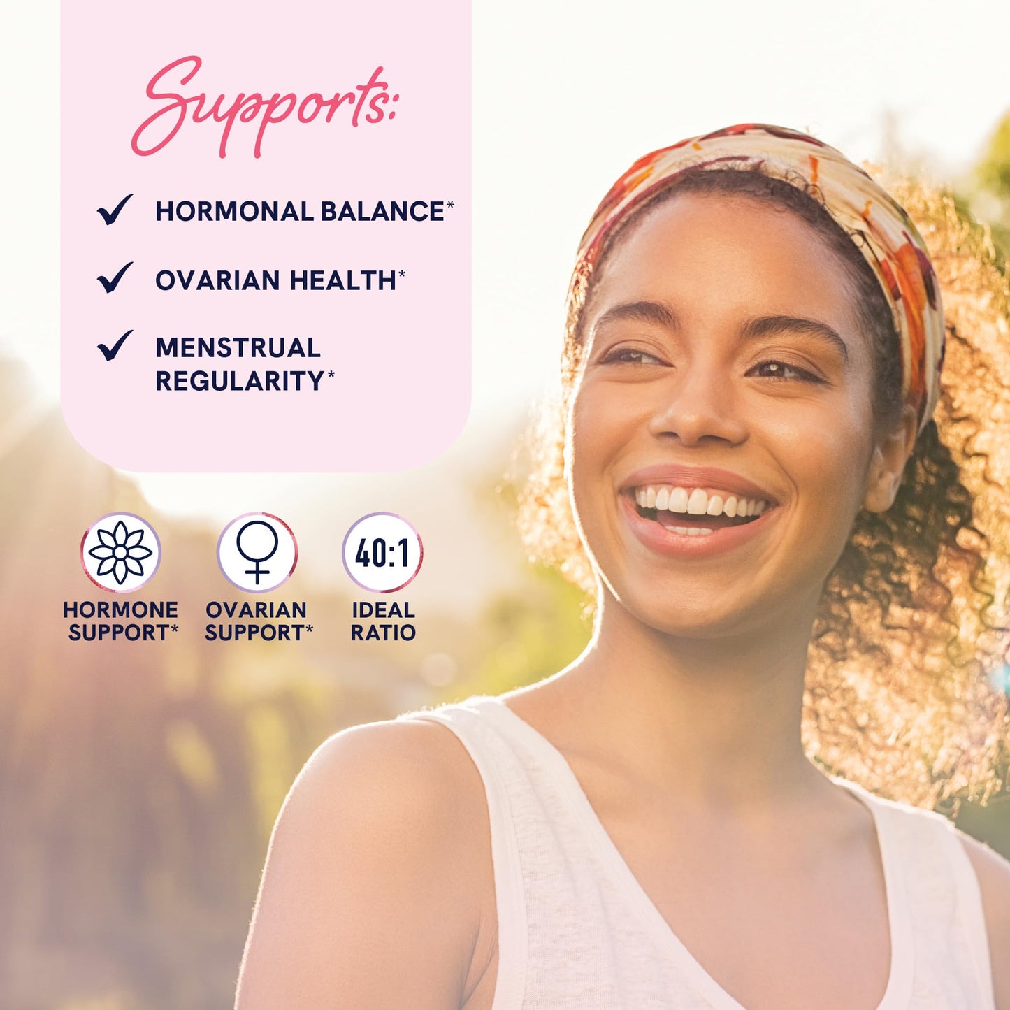 Caja exterior del suplemento hormonal con 240 cápsulas