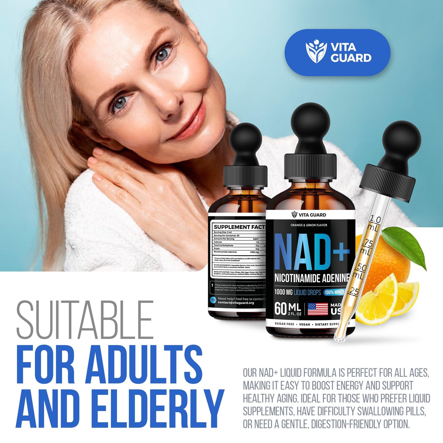 Caja del suplemento Vita Guard NAD+ sabor natural cítrico