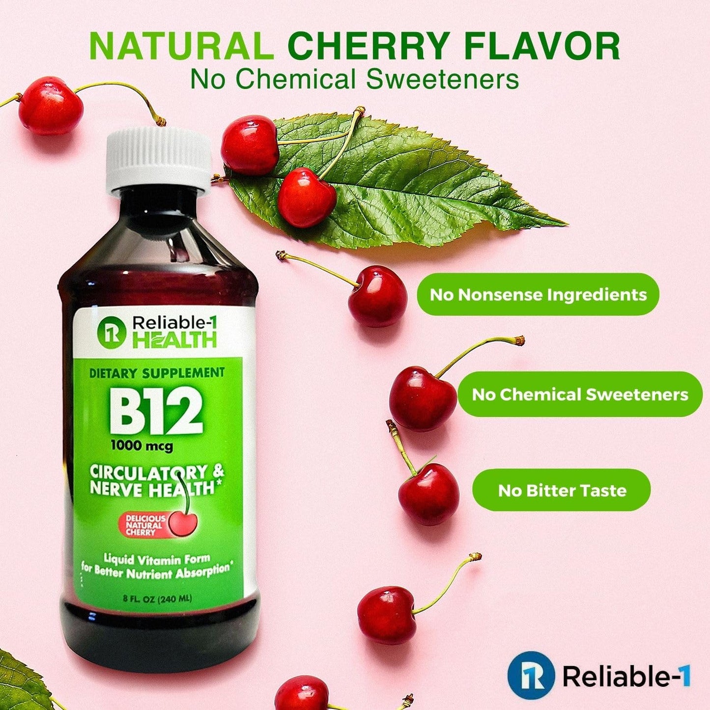 Caja del suplemento vitamina B12 líquida Reliable-1 Laboratories