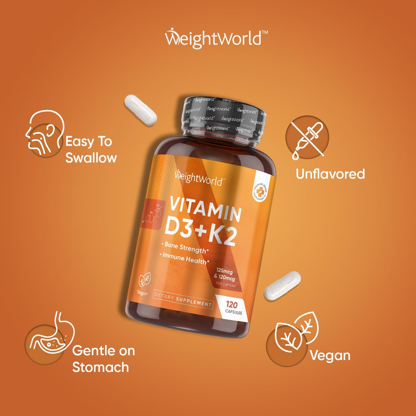 Caja suplemento WeightWorld Vitamina D3 K2 120 cápsulas