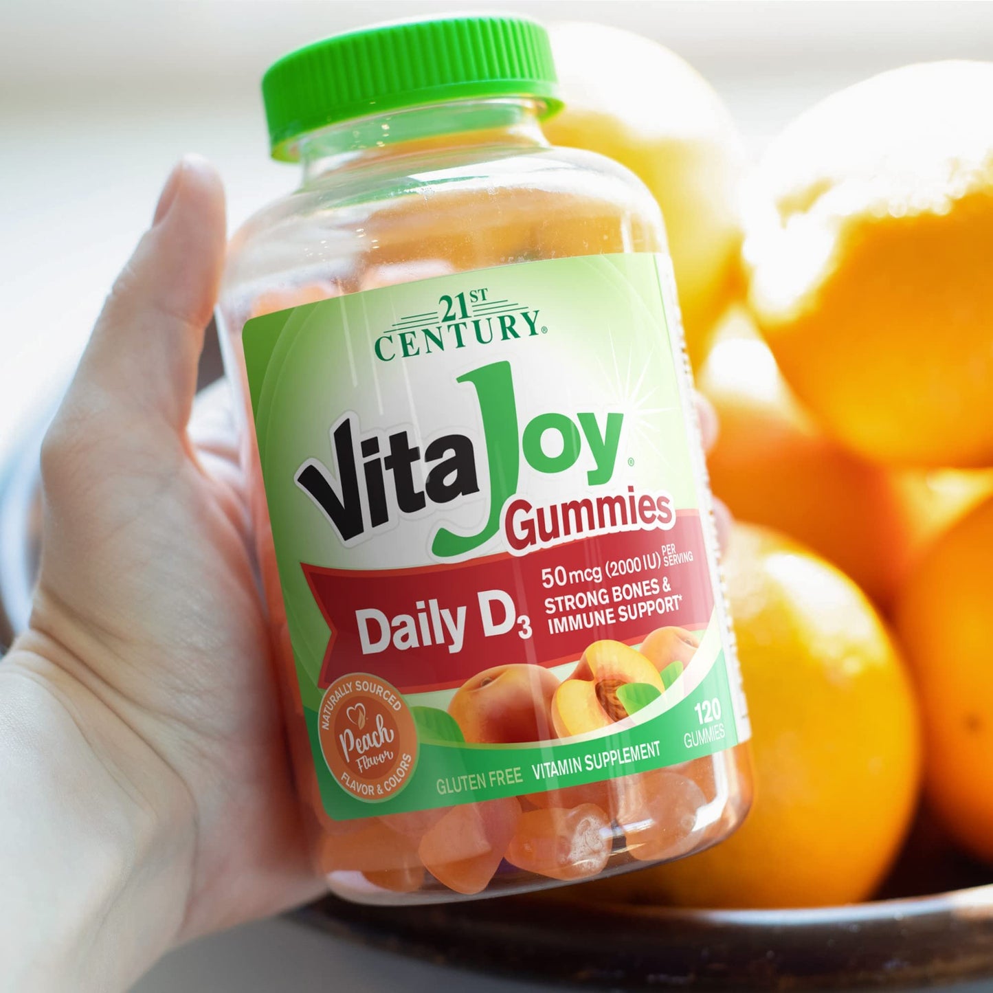 Caja trasera gomas vitamina D3 21st Century con información nutricional