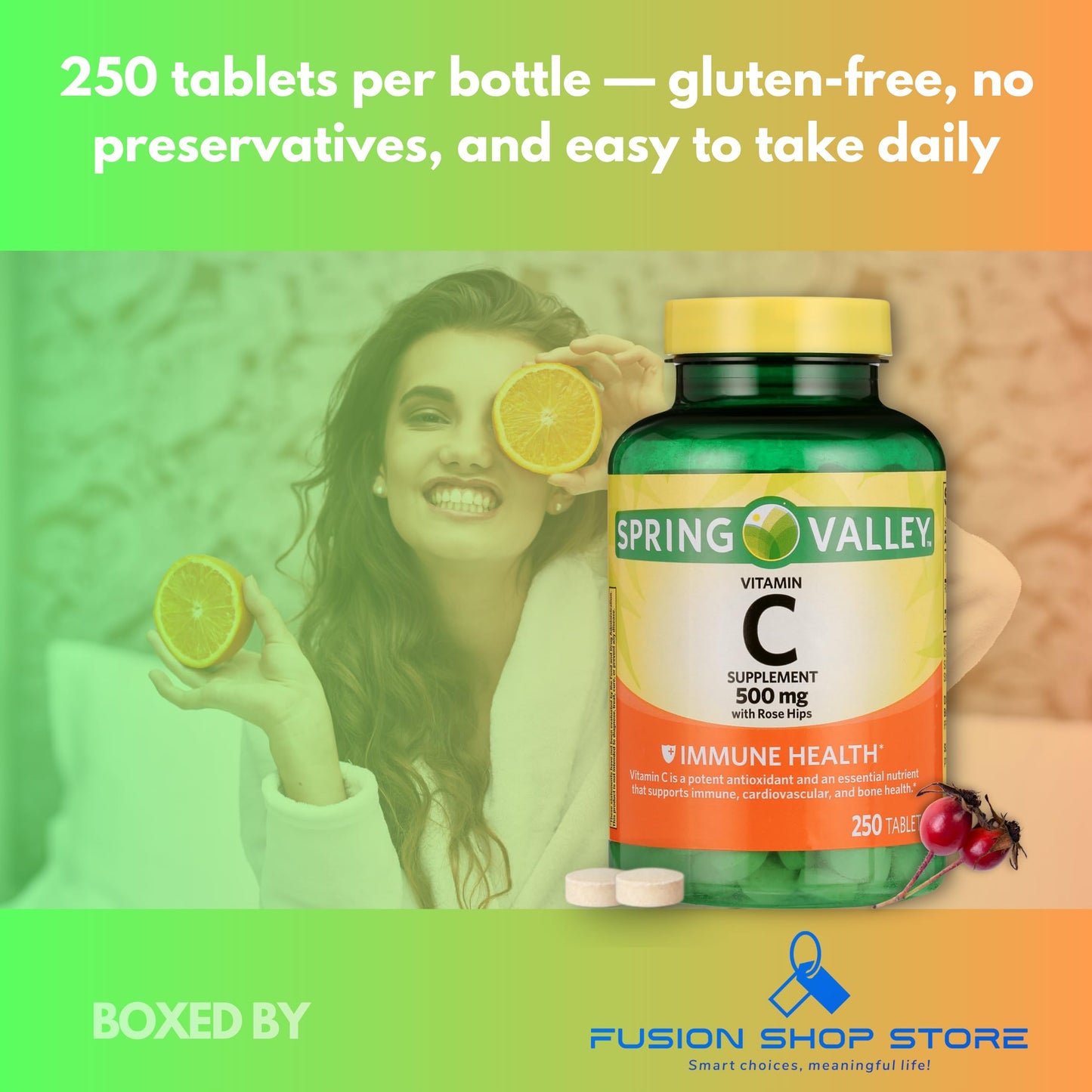 Caja de vitamina c 500 mg con rosa mosqueta producto fusion shop