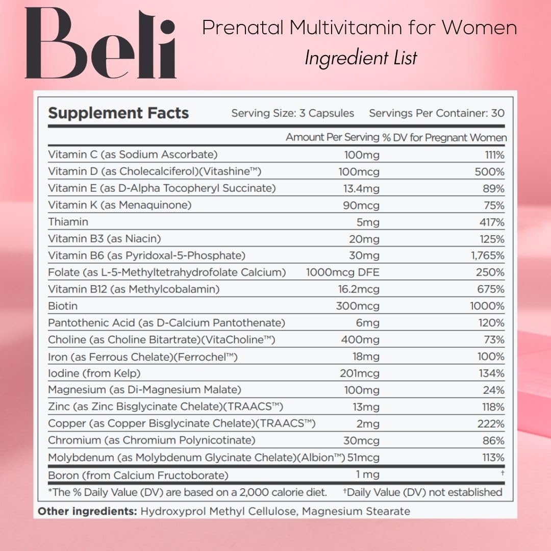 Cajas de multivitamínico prenatal Beli para mujeres