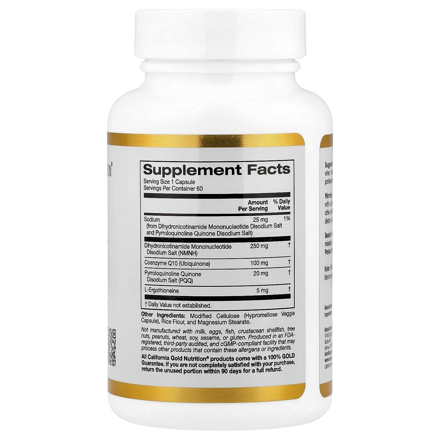 California Gold Nutrition NMNH Complex envase lateral detalles ingredientes