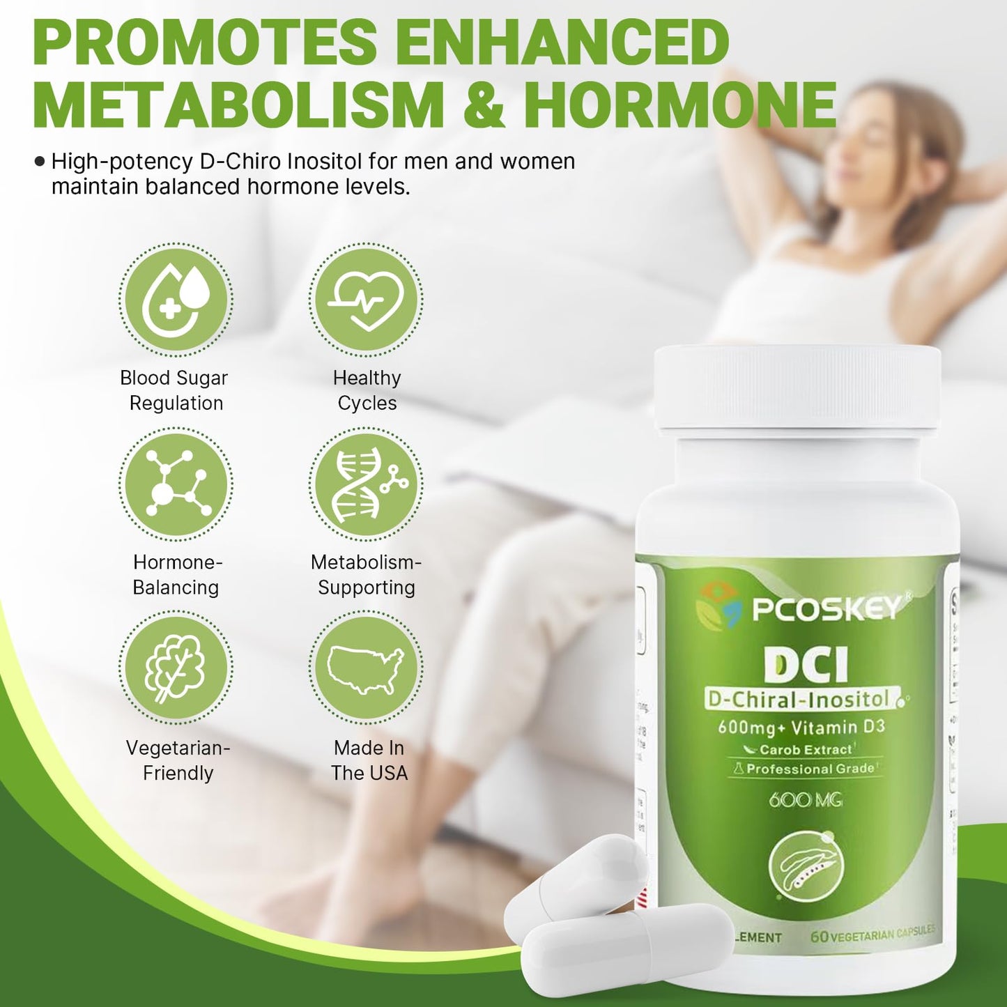 Cápsula pcoskey DCI y vitamina D3 para equilibrio hormonal y salud ovárica