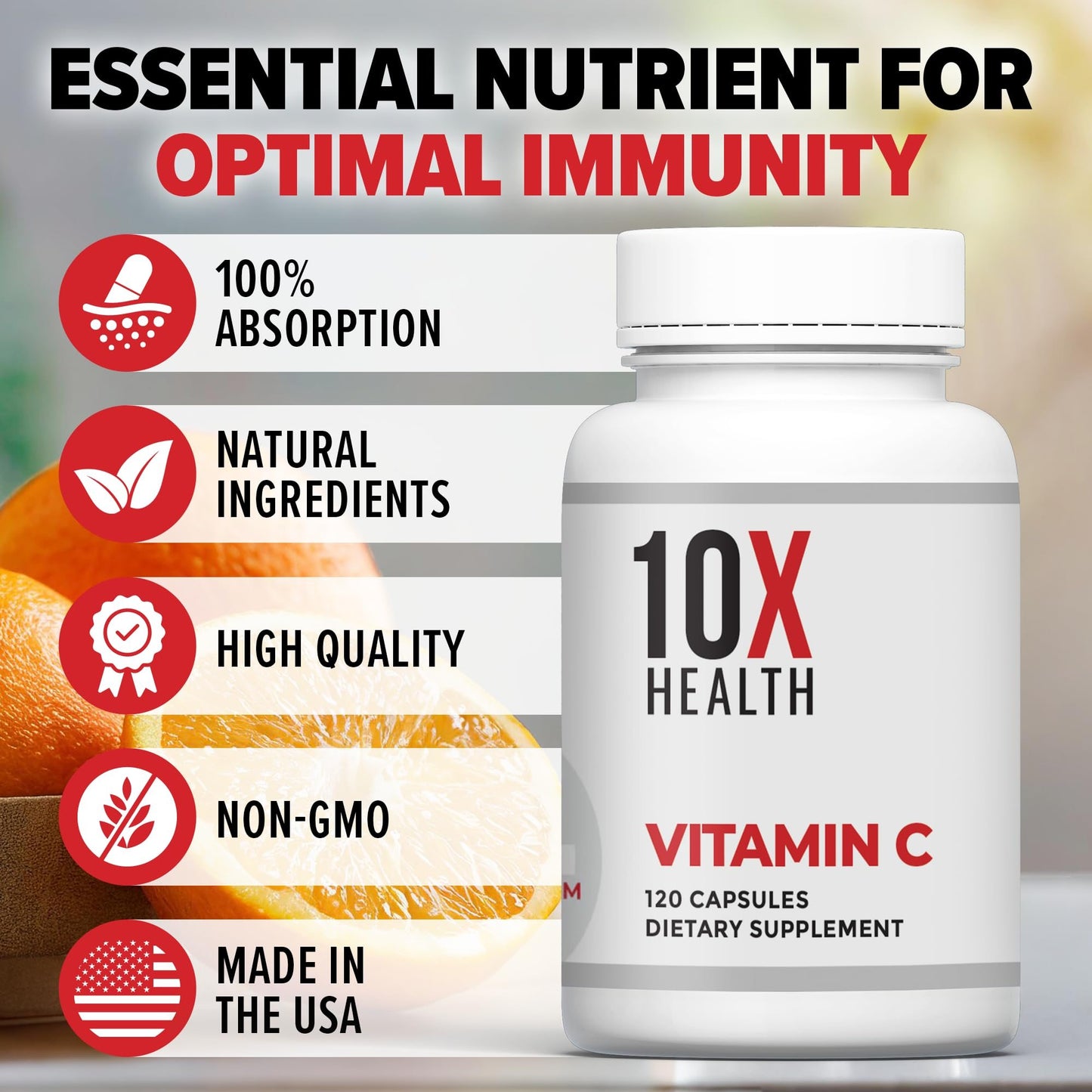 Cápsulas 10X Health Vitamina C 1000mg para apoyo sistema inmune