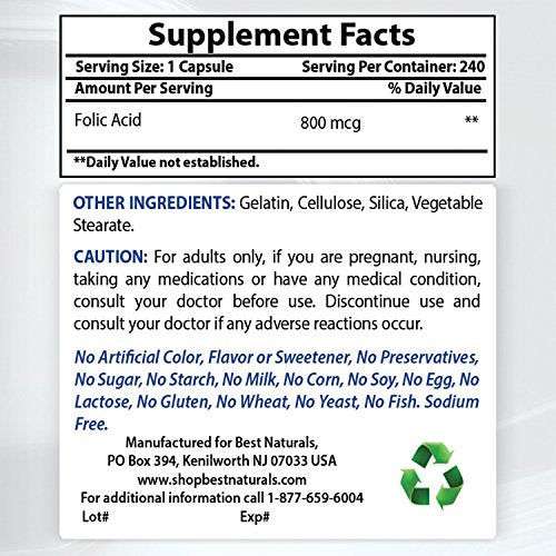 Cápsulas de ácido fólico 800 mcg y vitamina K2