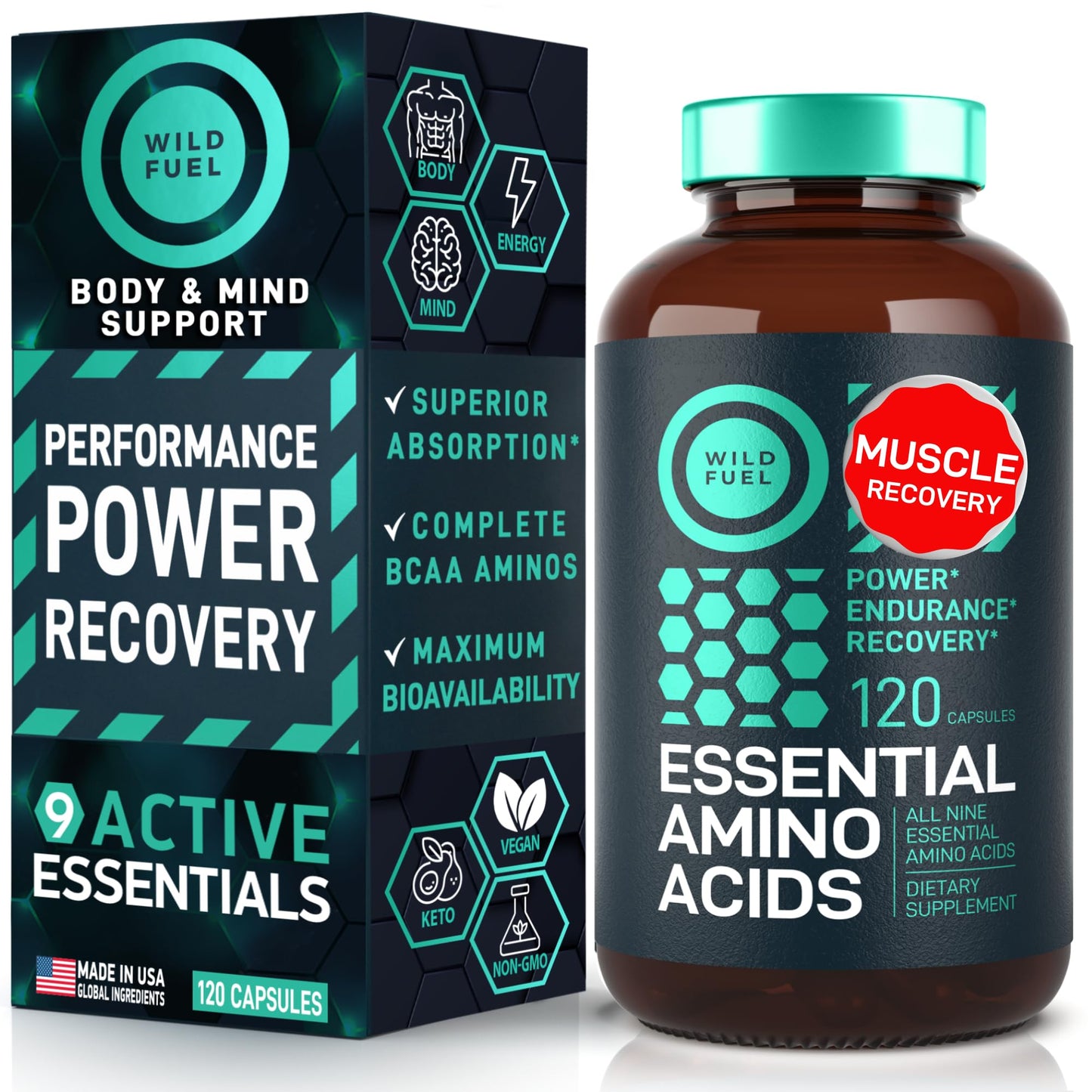 Cápsulas veganas BCAA WILD FUEL en envase