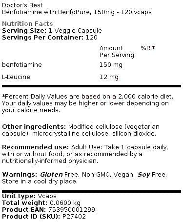 Cápsulas de benfotiamina en botella de Doctor's Best