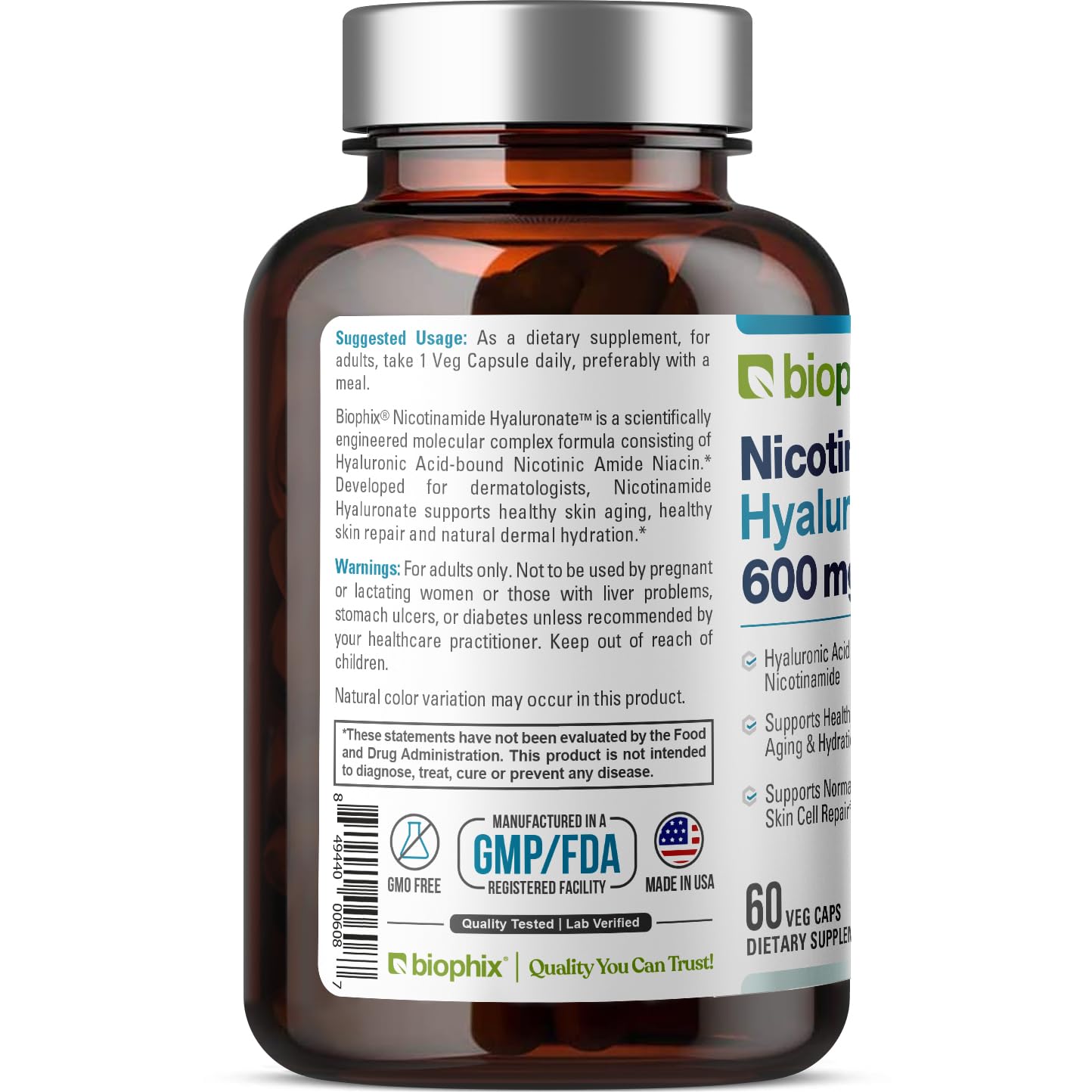 Cápsulas biophix nicotinamida 600mg cuidado piel