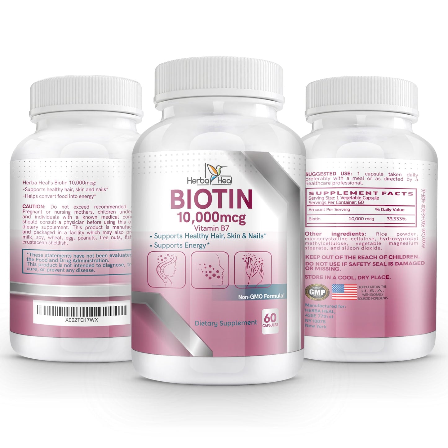 Cápsulas biotina 10000mcg HERBA HEAL en envase