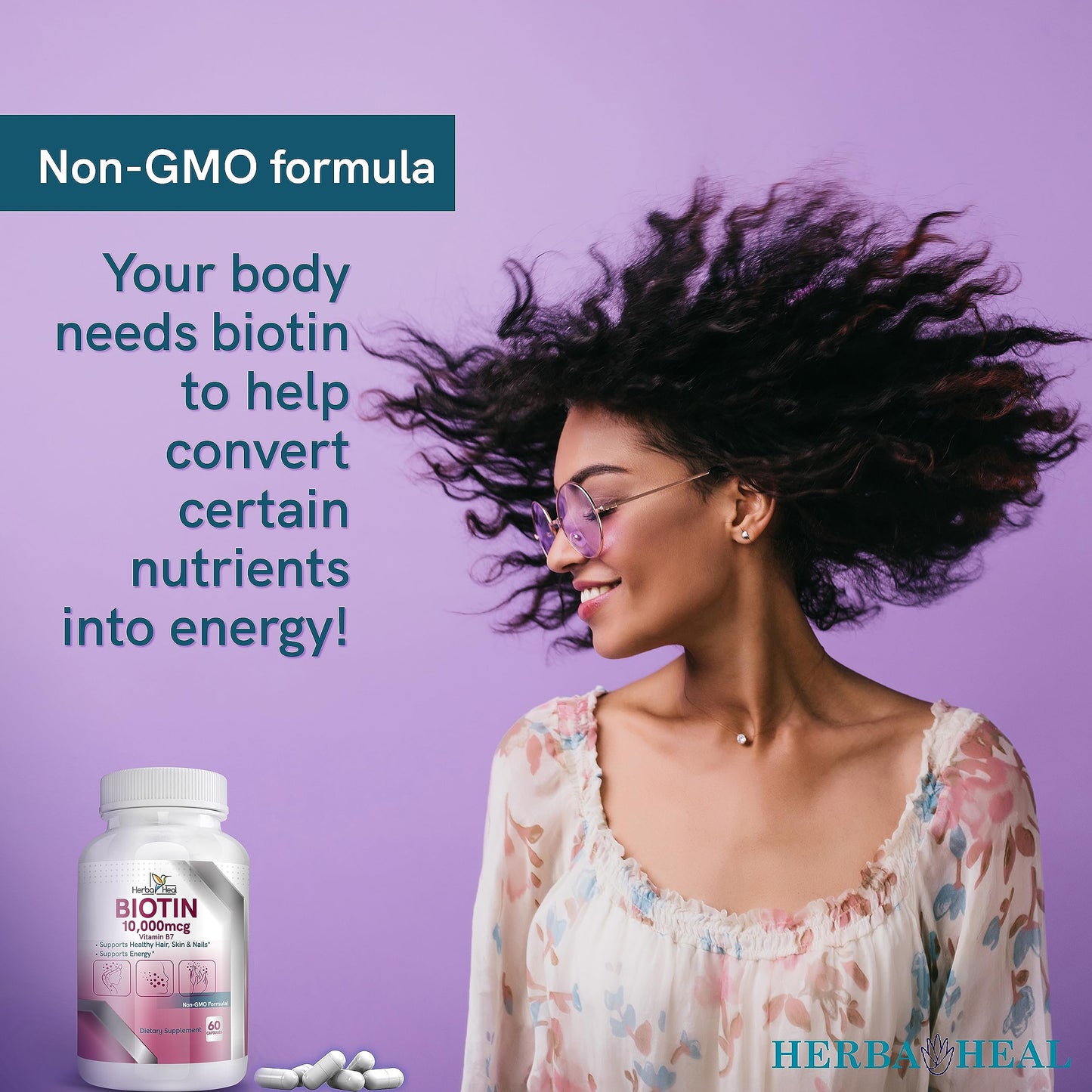 Cápsulas biotina HERBA HEAL 10000mcg para salud capilar