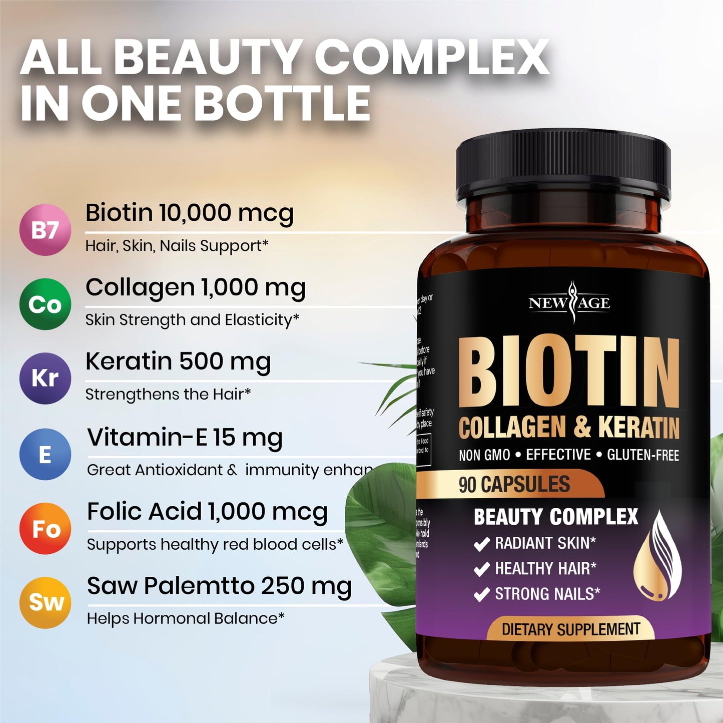Cápsulas biotina New Age para piel y uñas saludables